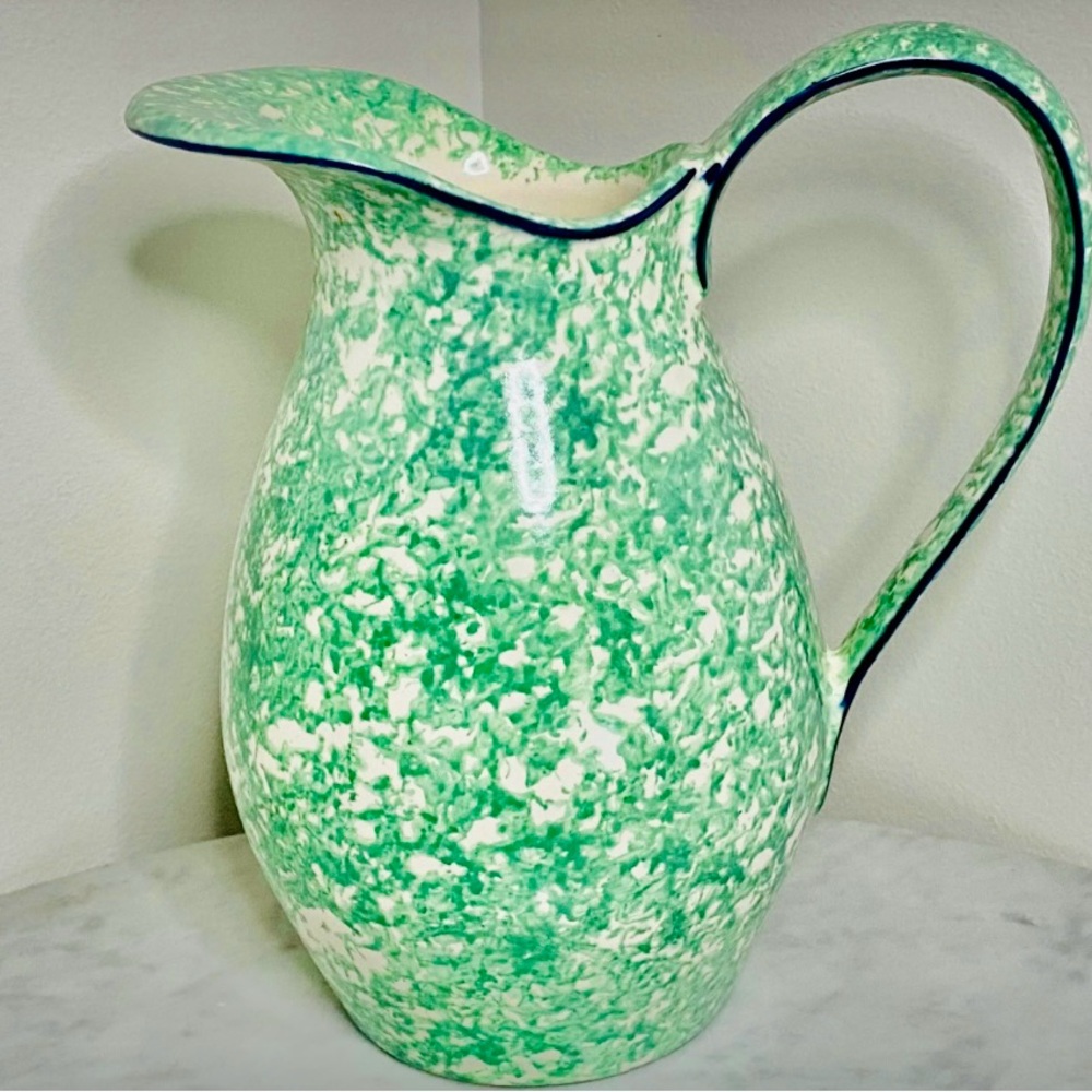 Antique Vintage Stangl Town/Country Green Sponge Ware Large Farmhouse Pitcher